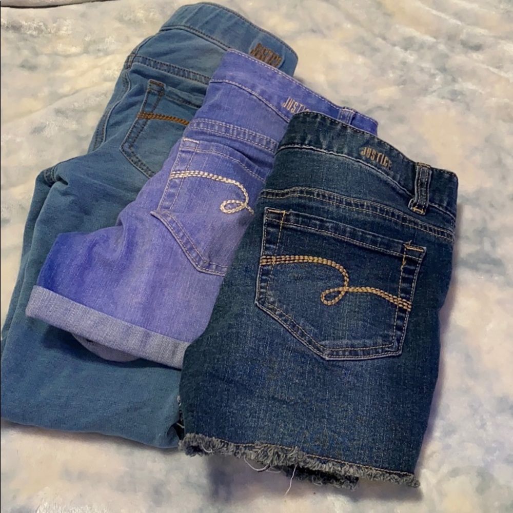 Three pack of justice Jean shorts and jeans